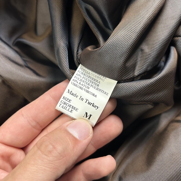 Sarar Coat Mens Medium Black Leather Overcoat Button Front Lined Mid Length - Picture 3 of 8